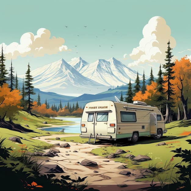 Vector minimal vector camping design on white background