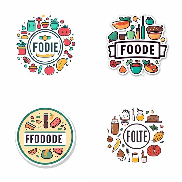 Minimal vector foodie sticker su sfondo bianco