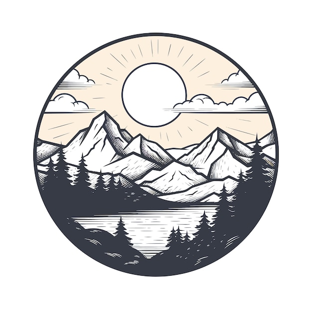 Minimal vector outline mountains view