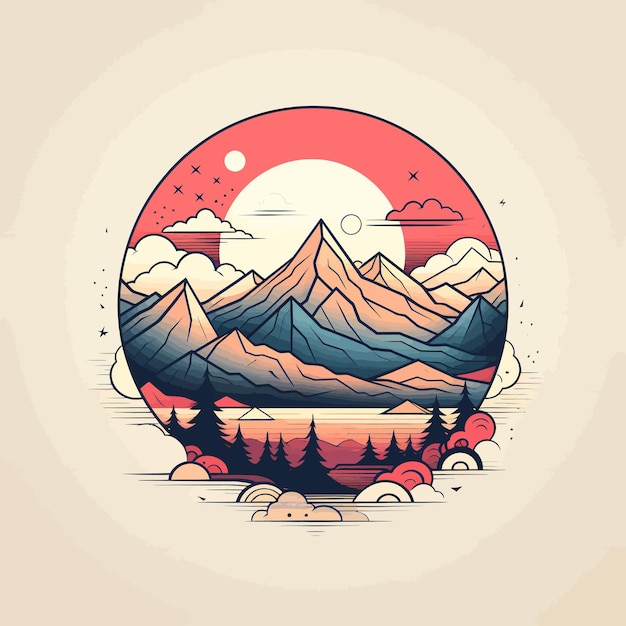 Minimal vector outline mountains view