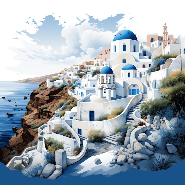 Vector minimal vector santorini blue domes on white background