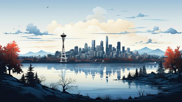 Vector minimal vector scene seattle on white background