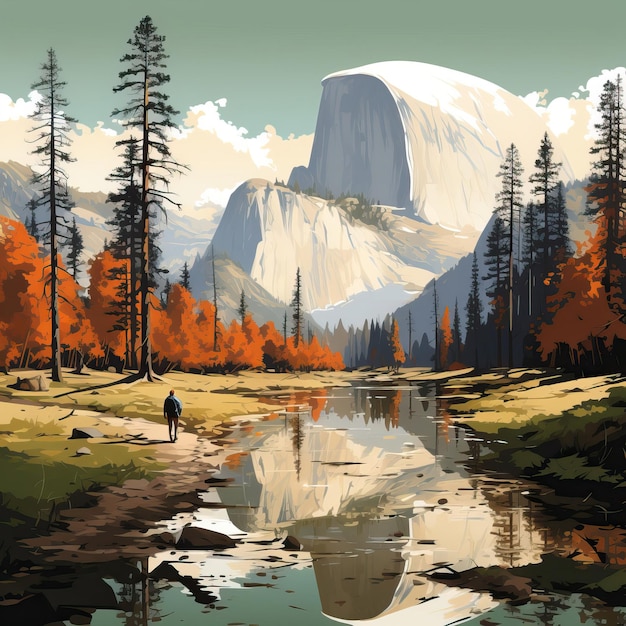 Vector minimal vector yosemite tuolumne meadows op witte achtergrond