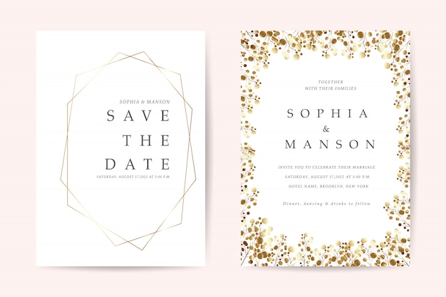 Minimal wedding invitation cards vector