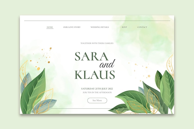 Vector minimal wedding landing page template