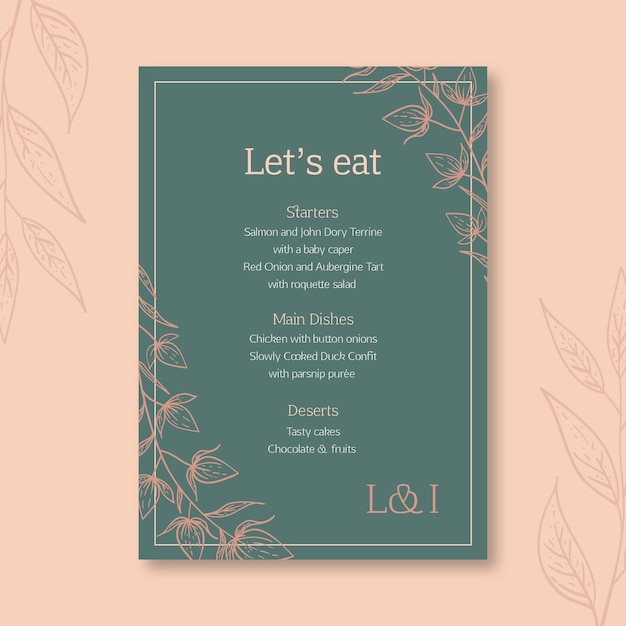 Vector minimal wedding menu