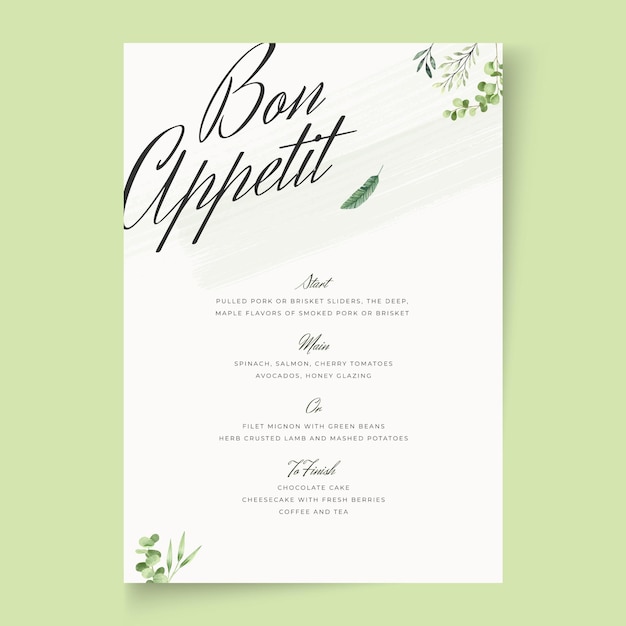 Vector minimal wedding menu