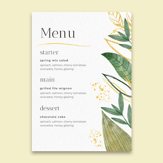 minimal wedding menu