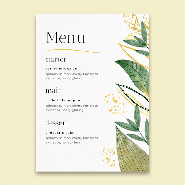 Minimal wedding menu