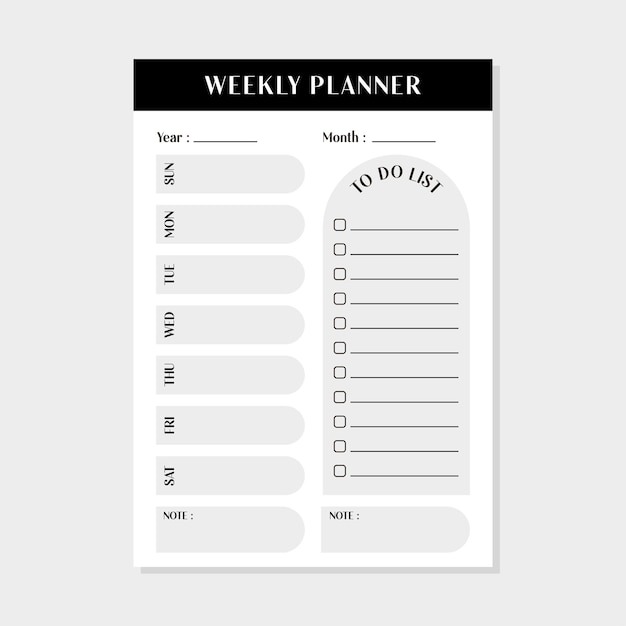 Minimal weekly planner template vector