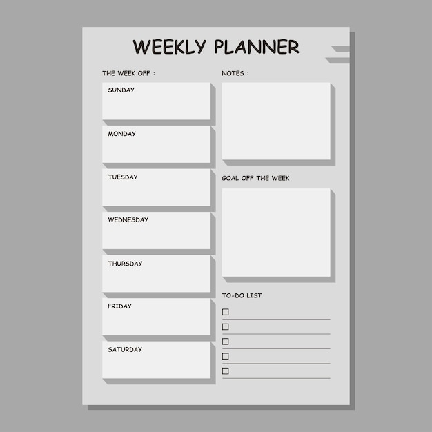 Minimal weekly planner template vector