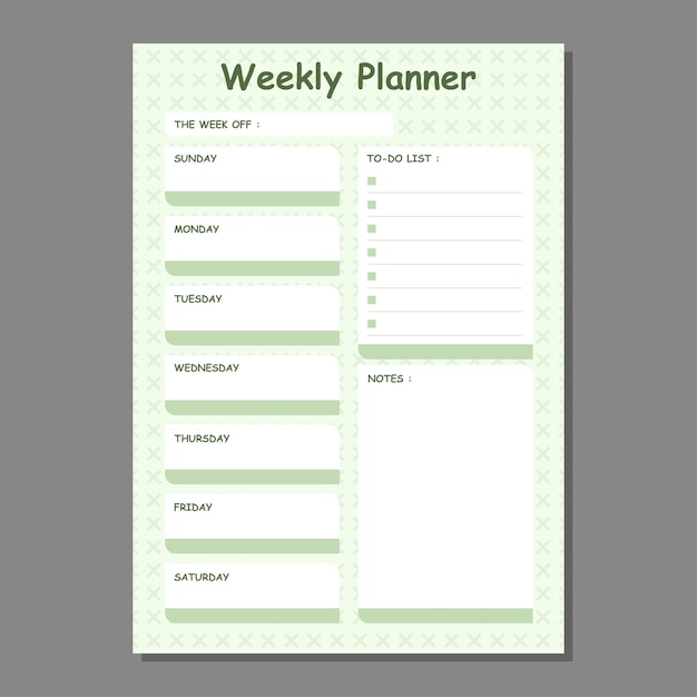 Minimal weekly planner template vector