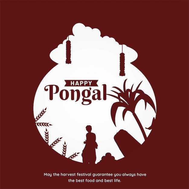 최소한의 흰색과 갈색 창조적인 southn 인도 수확 축제 Happy Pongal vector Illustration