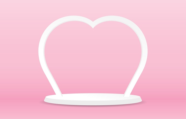 Minimal white heart shape arch with podium display stage 3d illustration vector for putting object