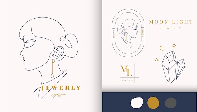 Minimal woman and diamond logotype design template