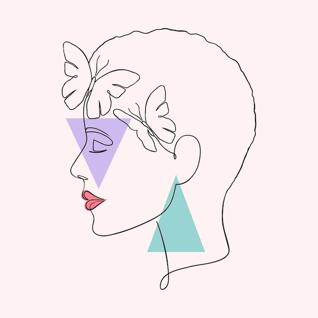 Vector minimal woman face with butterflies