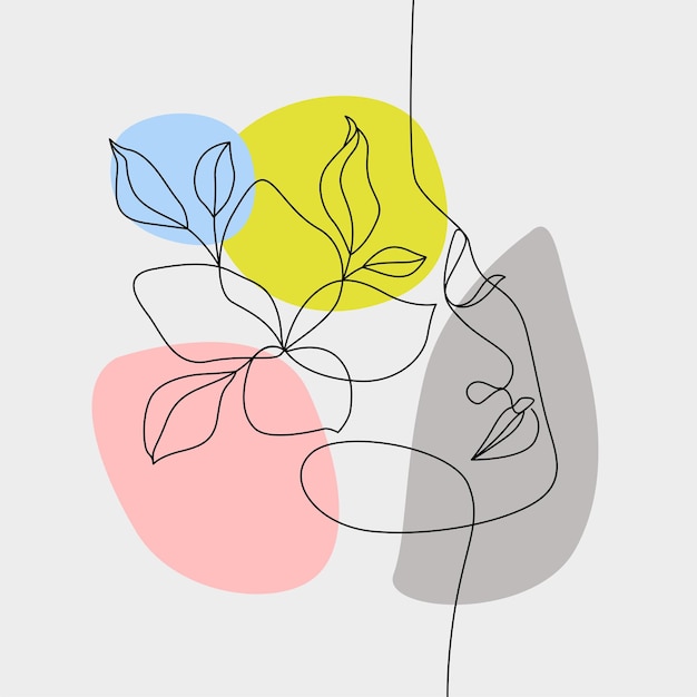Minimal woman with continuous line style floral composition