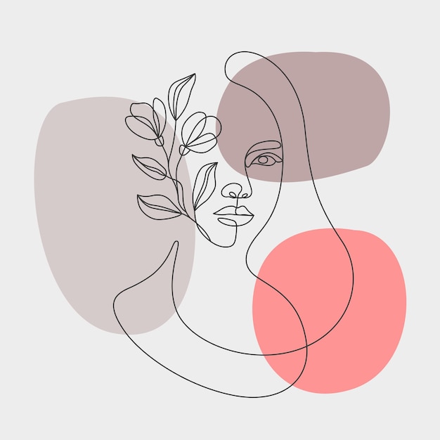 Vector minimal women and leaves. one line art style drawing.