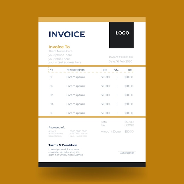 Minimal yellow invoice template vector design