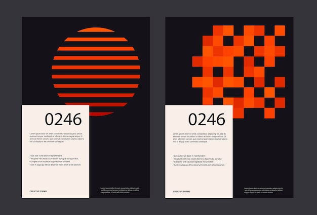 Minimale abstracte posters. Bauhaus-posterlay-out met schone typografie en minimaal vectorpatroon.
