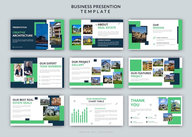 Minimale architectuur projectoverzicht powerpoint presentatie dia's ontwerpset sjabloon