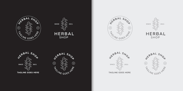 Minimale badge kruiden winkel logo set ontwerpsjabloon