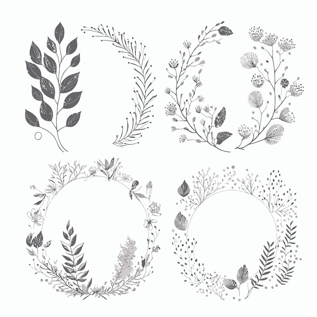 Minimale botanische bruiloft frame-elementen op witte achtergrond Handgetekende illustratie geïsoleerd op witte achtergrond
