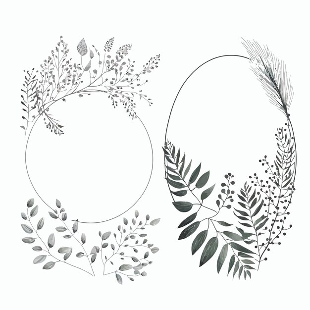 Minimale botanische bruiloft frame-elementen op witte achtergrond handgetekende illustratie geïsoleerd op witte achtergrond