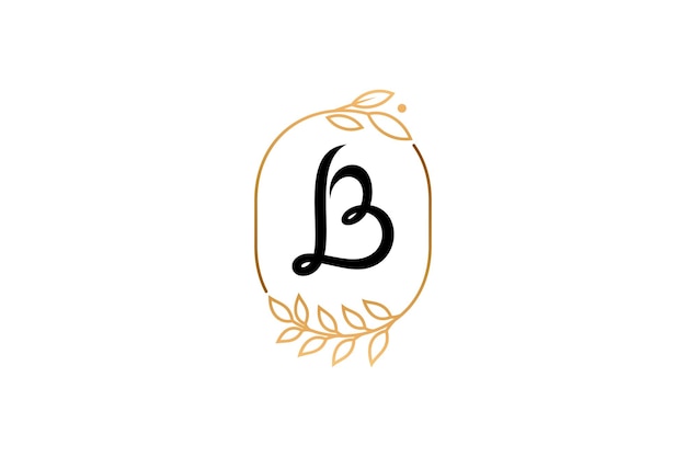 Minimale eerste letter B luxe logo sjabloon binnen ovaal frame met bladeren of bloem ornament