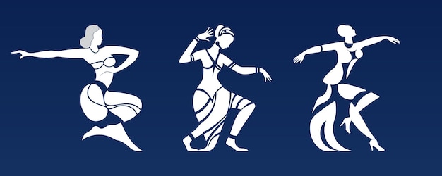 Minimale figuur van een dame in Bharatanatyam pose illustraties blauwe kleur schilderij