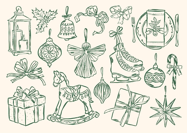 Minimale kerst vector doodles collectie