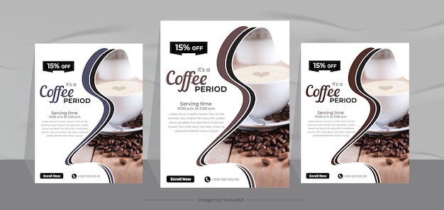 Vector minimale koffie flyer ontwerp en promotie café restaurant poster banner sjabloon