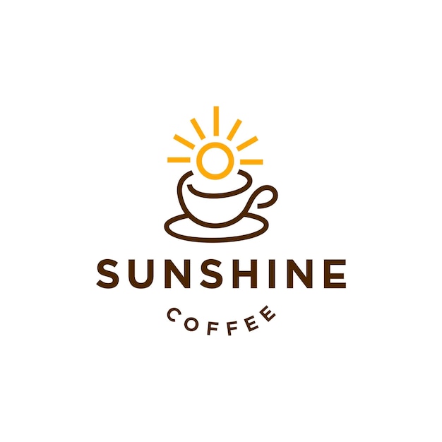 minimale koffie of thee ochtend zonneschijn lijn overzicht logo met mok beker ook zon hipster icoon ontwerp