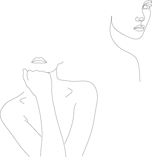 Minimale lijnkunst vrouw met hand op gezicht Zwarte lijnen tekening Vector illustratie