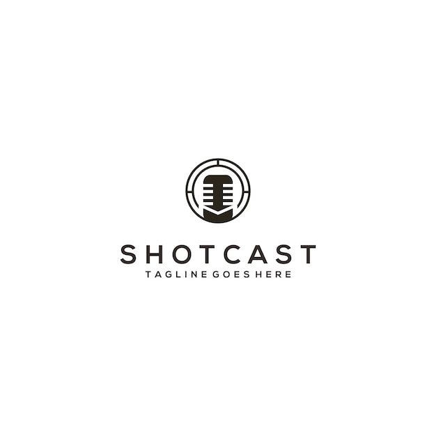 Minimale microfoon Podcast Recordproductie Logo-ontwerp Premium Vector