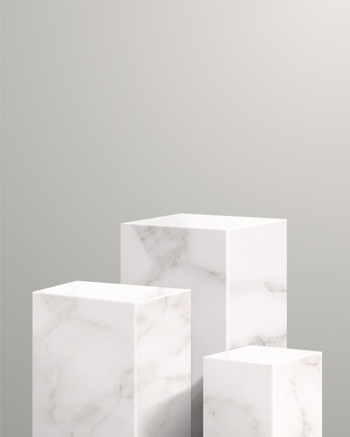 Vector minimale scène met geometrische vormen. cilinder en kubus marmeren podia op witte achtergrond. scène om cosmetisch product, vitrine, winkelpui, vitrine en podium te tonen. 3d-afbeelding.