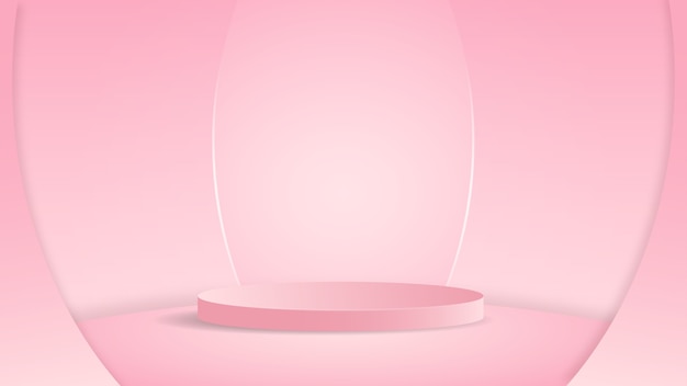 Minimale scène met het geometrische podium van de vormencilinder in roze achtergrondscène om de vitrine van de de winkelvoorzijde van de cosmetische productshowcase te tonen