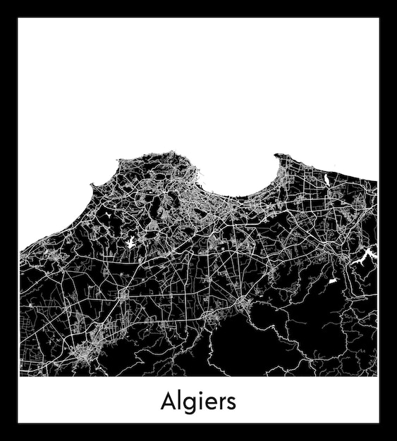 Minimale stadsplattegrond van Algiers (Algerije, Afrika)