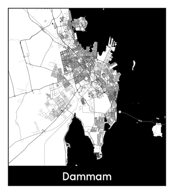 Minimale stadsplattegrond van Dammam (Saoedi-Arabië, Azië)