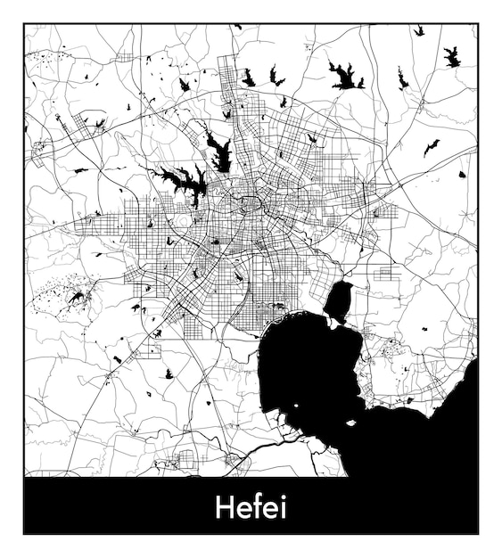 Minimale stadsplattegrond van hefei (china, azië)