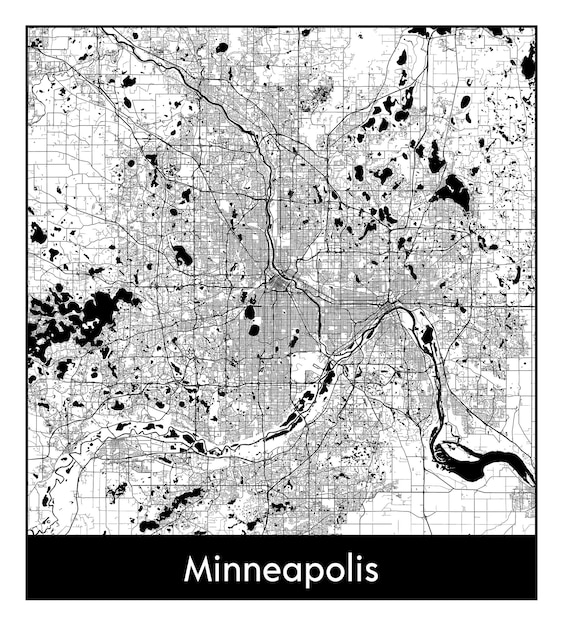 Minimale stadsplattegrond van Minneapolis (Verenigde Staten, Noord-Amerika)