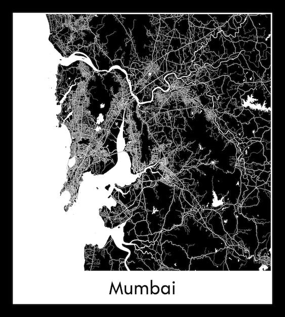 Minimale stadsplattegrond van Mumbai (India, Azië)