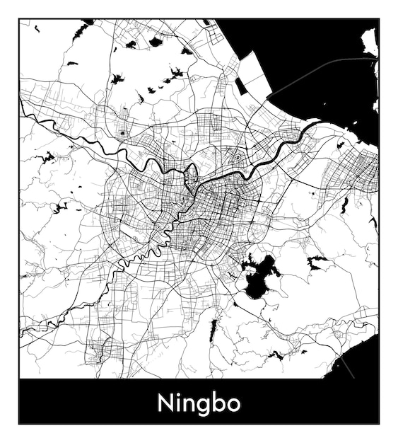 Minimale stadsplattegrond van Ningbo (China, Azië)