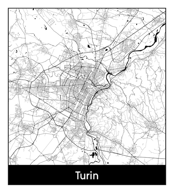 Minimale stadsplattegrond van turijn (italië, europa)