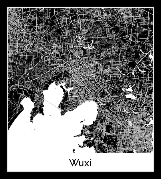 Minimale stadsplattegrond van Wuxi (China, Azië)