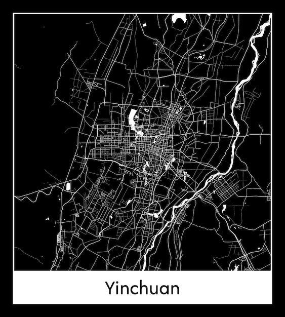 Minimale stadsplattegrond van Yinchuan (China, Azië)
