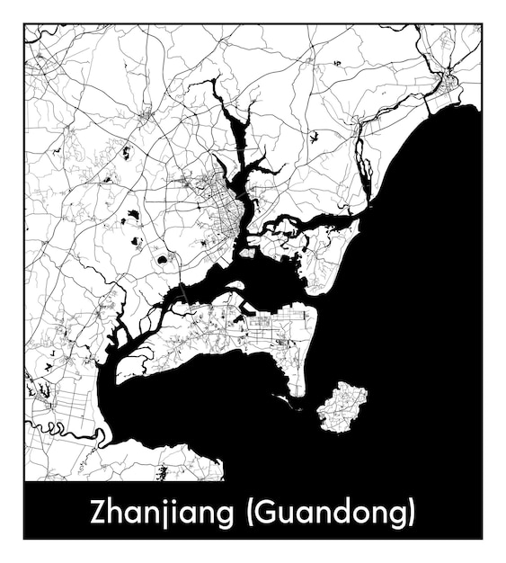 Minimale stadsplattegrond van Zhanjiang Guandong China Azië