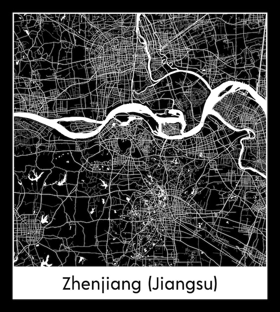 Minimale stadsplattegrond van Zhenjiang Jiangsu China Azië