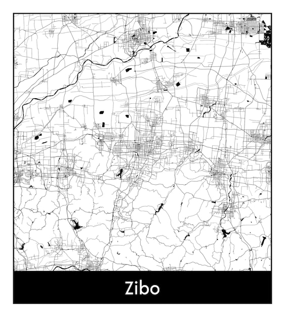 Minimale stadsplattegrond van zibo (china, azië)