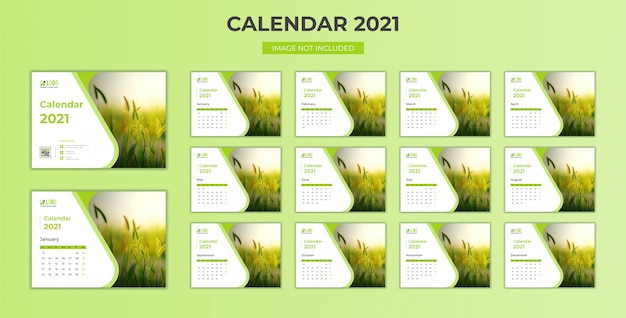 Minimale, stationaire bureaukalender 2021 sjabloon